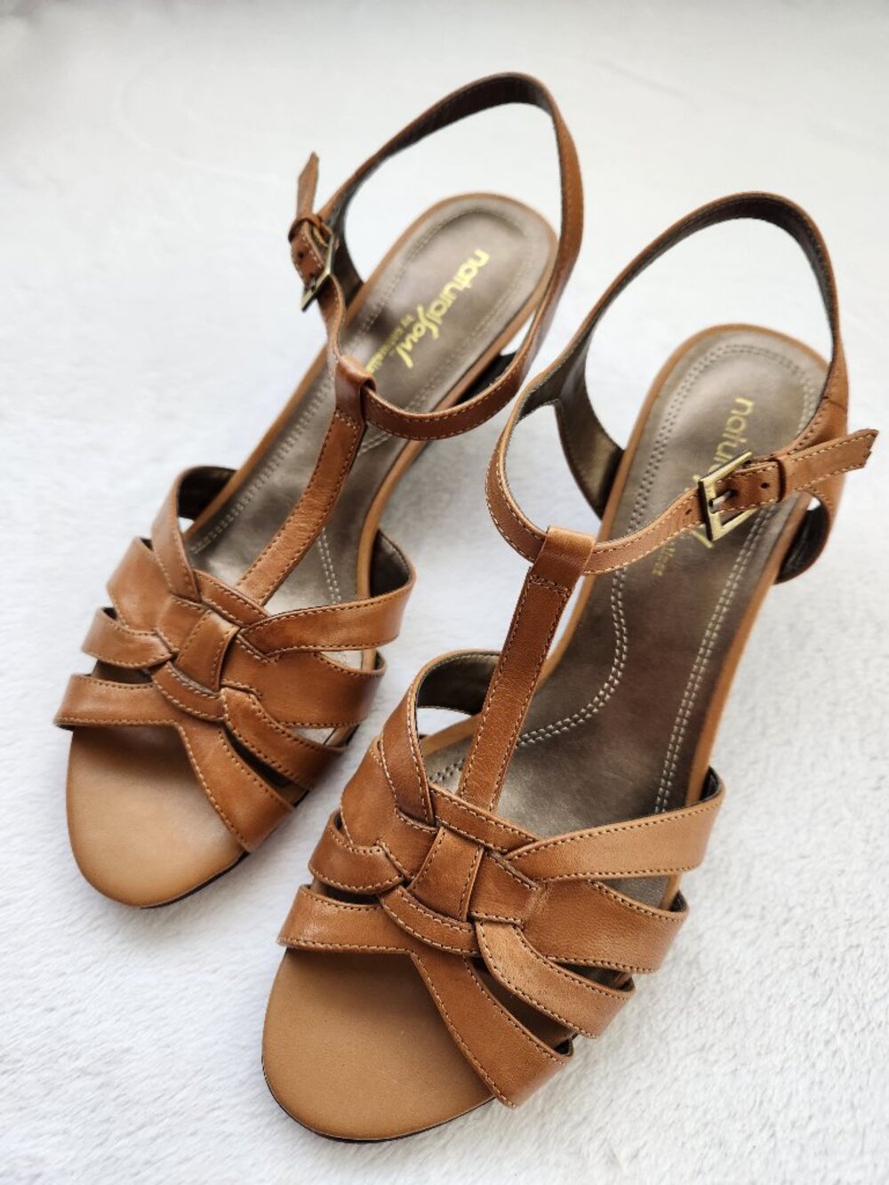Ladies Natural Soul by Naturalizer Palton Brown Leather Wedge Sandal NIB Size 9